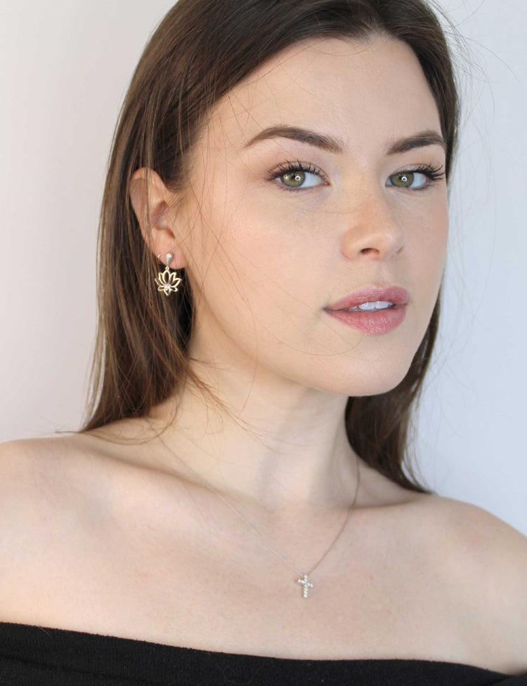 1/5ct tw Diamond Lotus Dangling Fashion Earring in Sterling Silver - Fifth and Fine