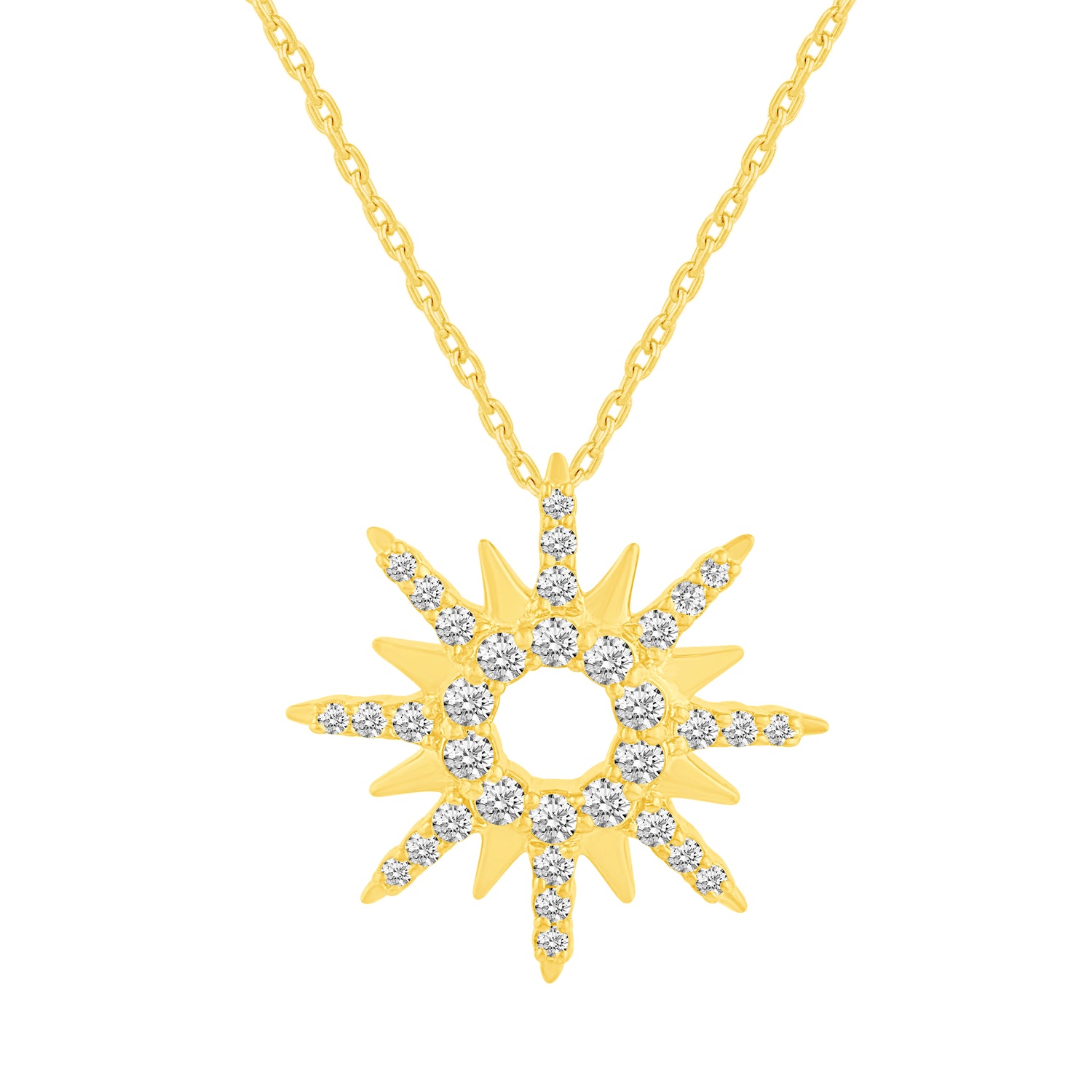 1/2 Ctw Diamond Sunrays Necklace Pendant in 925 Sterling Silver Yellow Gold