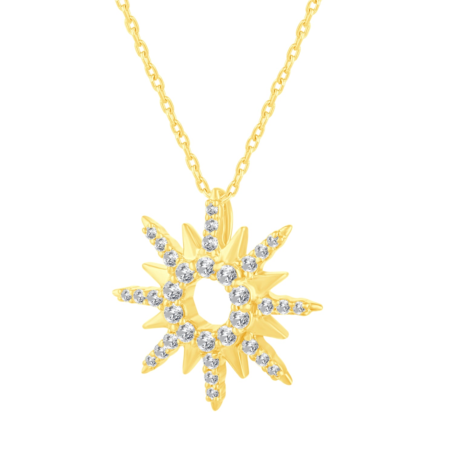 1/2 Ctw Diamond Sunrays Necklace Pendant in 925 Sterling Silver Yellow Gold
