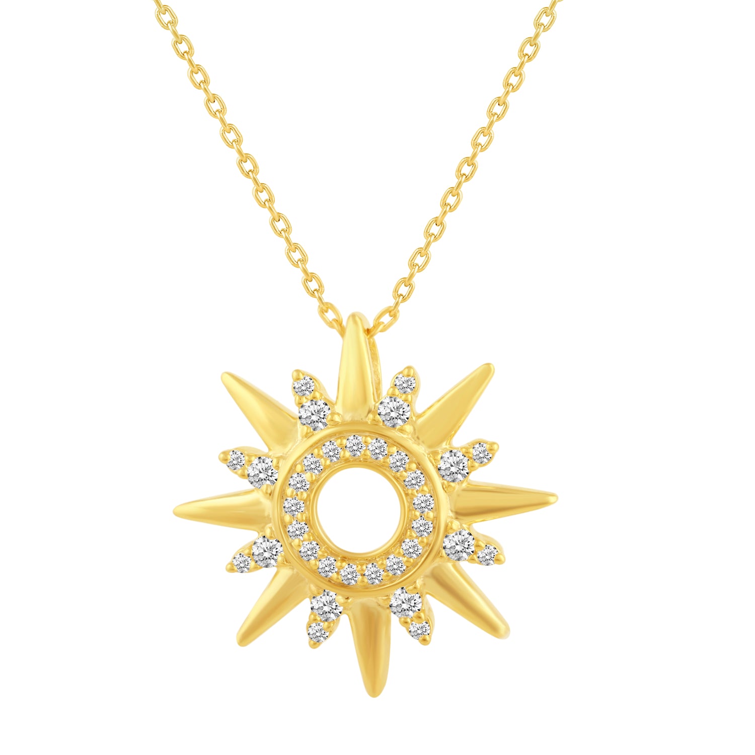 1/3 Ctw Diamond Sunrays Necklace Pendant in 925 Sterling Silver Yellow Gold