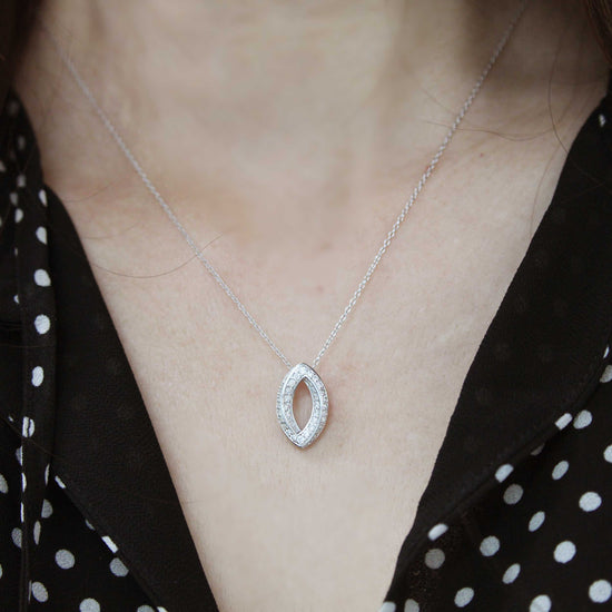 1/2 Cttw Diamond Open Marquise Pave Twisted Pendant Necklace set in 925 Sterling Silver