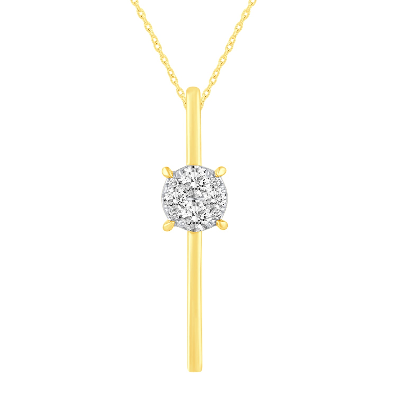 1/2 Ctw Diamond Floating Stone Round Vertical Bar Pendant Necklace in 925 Sterling Silver Yellow Gold