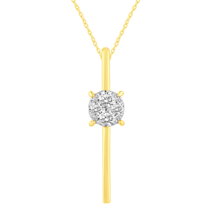 1/2 Ctw Diamond Floating Stone Round Vertical Bar Pendant Necklace in 925 Sterling Silver Yellow Gold