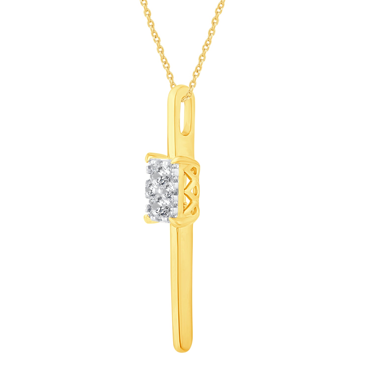 1/3 Ctw Diamond Floating Stone Emerald Vertical Bar Pendant Necklace in 925 Sterling Silver Yellow Gold