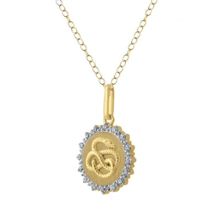 1/4 Cttw Diamond Snake Medallion Coin Necklace fifth and fine silver925 K18 yellow gold pendant