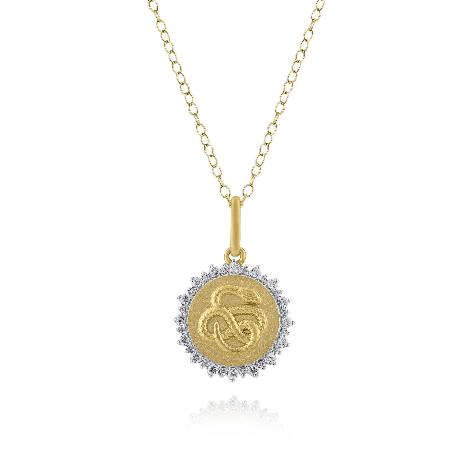 1/4 Cttw Diamond Snake Medallion Coin Necklace fifth and fine silver925 K18 yellow gold pendant