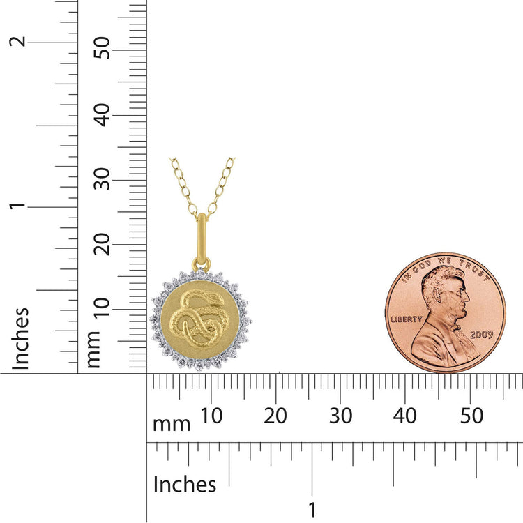 1/4 Cttw Diamond Snake Medallion Coin Necklace fifth and fine silver925 K18 yellow gold pendant