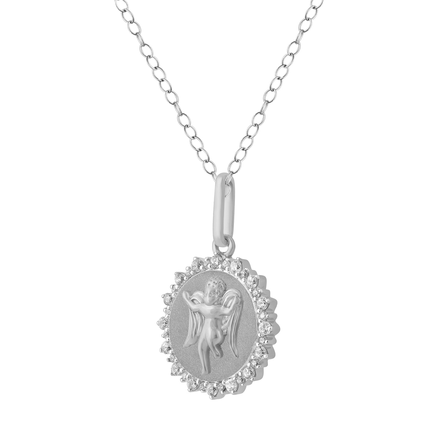 1/4 Cttw Diamond Angel Medallion Coin Necklace fifth and fine jewelry k14 yellow gold 925 sterling silver