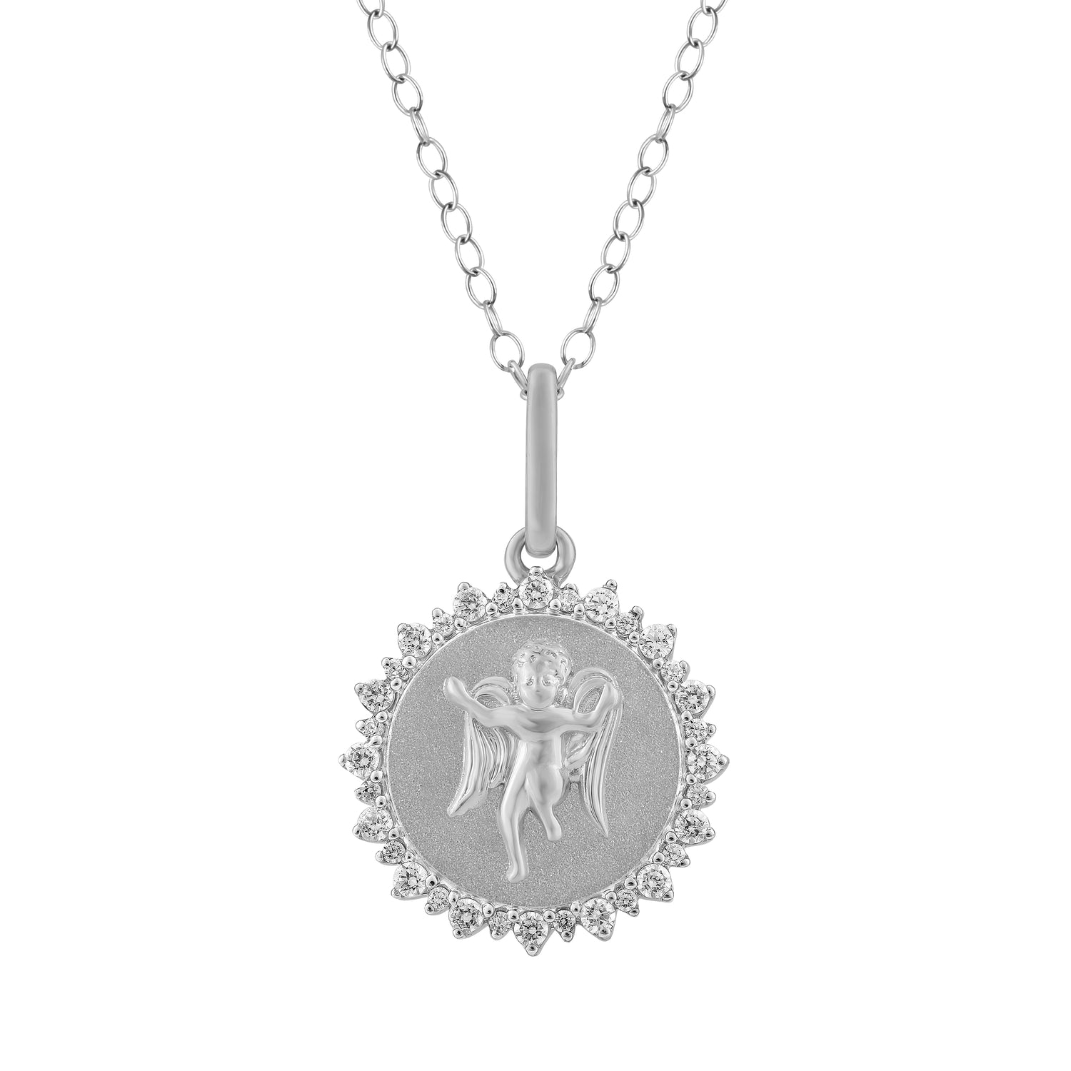 1/4 Cttw Diamond Angel Medallion Coin Necklace fifth and fine jewelry k14 yellow gold 925 sterling silver