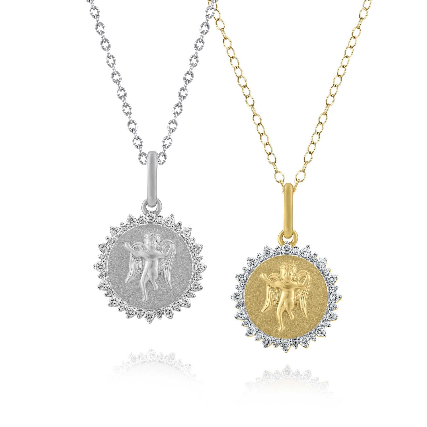 1/4 Cttw Diamond Angel Medallion Coin Necklace fifth and fine jewelry k14 yellow gold 925 sterling silver