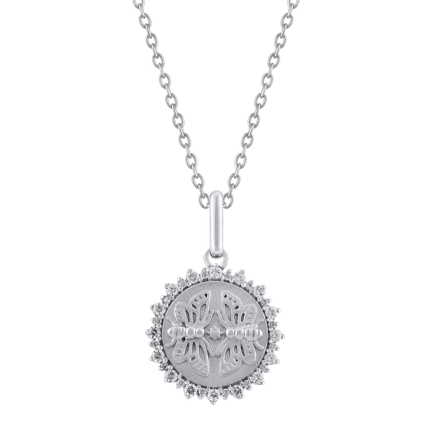 1/4 Cttw Lab-Grown Diamond Moth Medallion Necklace jewelry pendant K18 Yellow Gold 925 Sterling Silver