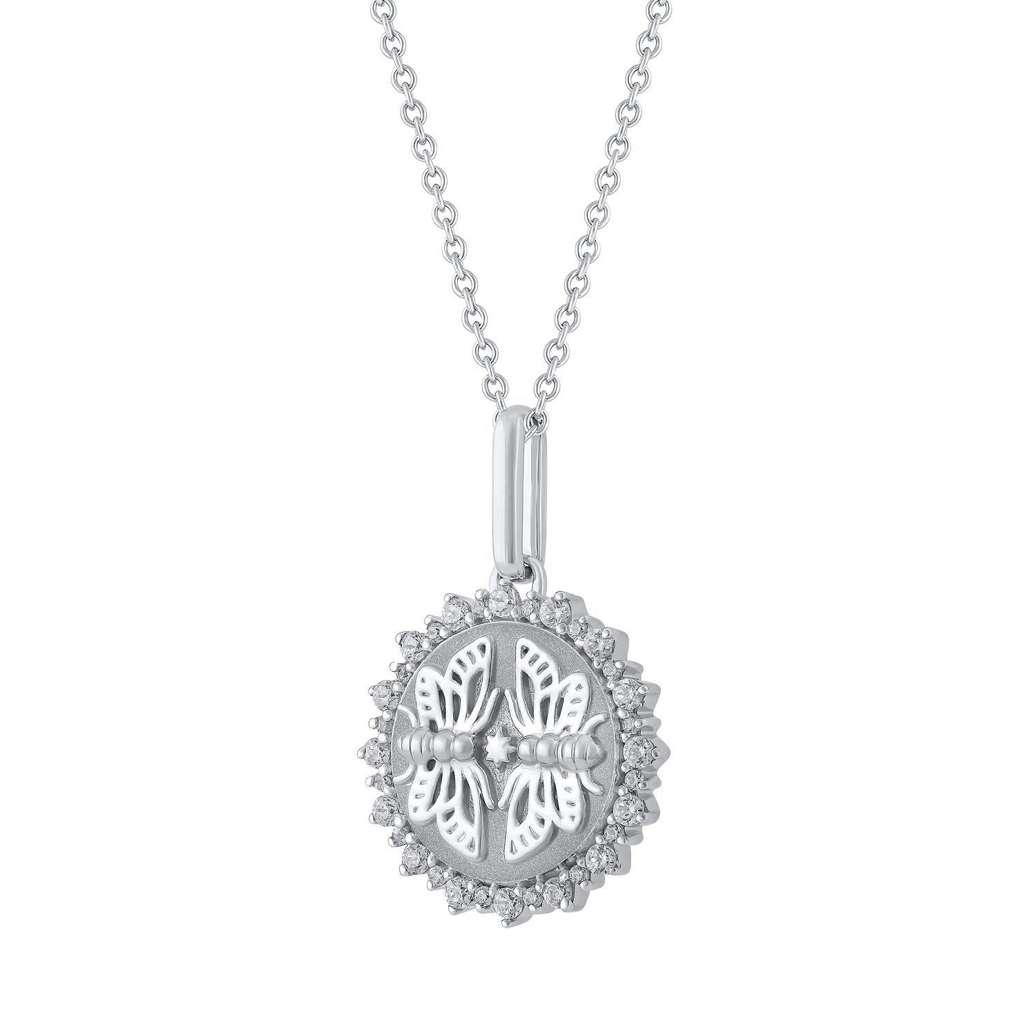 1/4 Cttw Lab-Grown Diamond Moth Medallion Necklace jewelry pendant K18 Yellow Gold 925 Sterling Silver