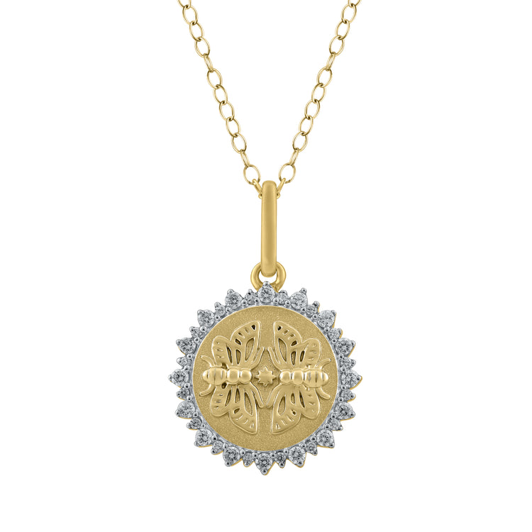 1/4 Cttw Lab-Grown Diamond Moth Medallion Necklace jewelry pendant K18 Yellow Gold 925 Sterling Silver