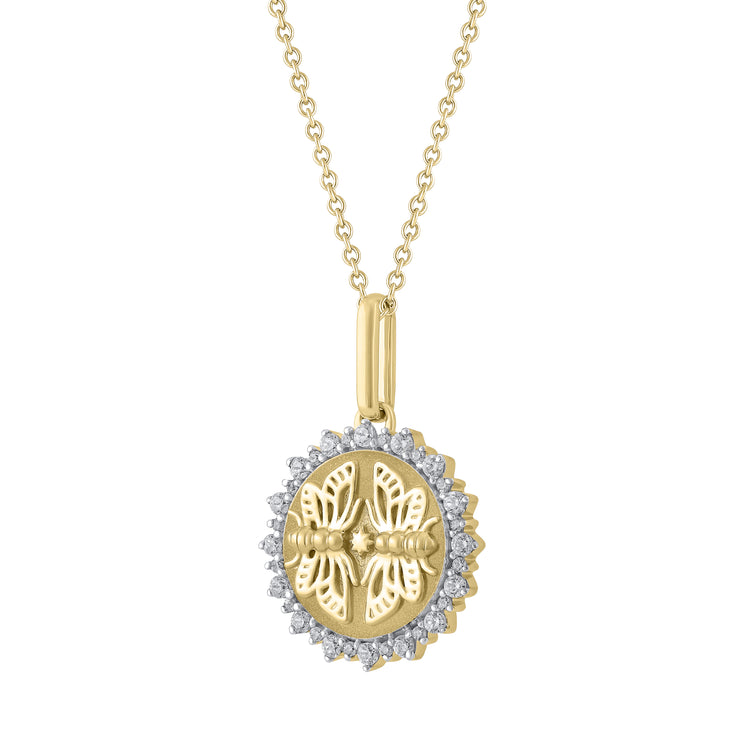 1/4 Cttw Lab-Grown Diamond Moth Medallion Necklace jewelry pendant K18 Yellow Gold 925 Sterling Silver