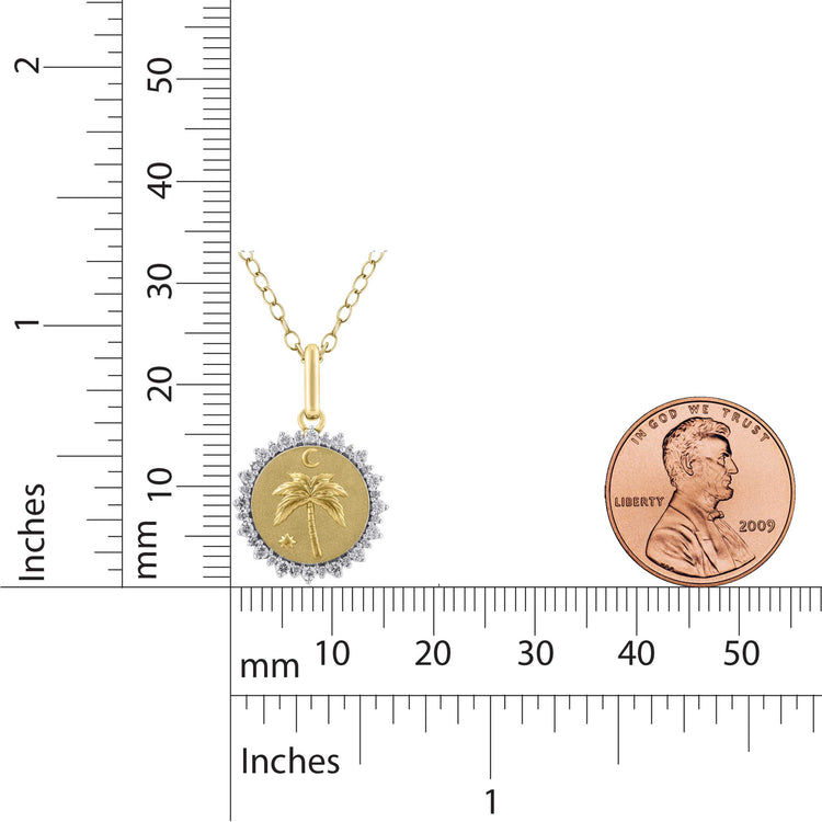 1/4 Cttw Diamond Palm Tree Medallion Coin Necklace fifth and fine jewelry k14 yellow gold 925 sterling silver