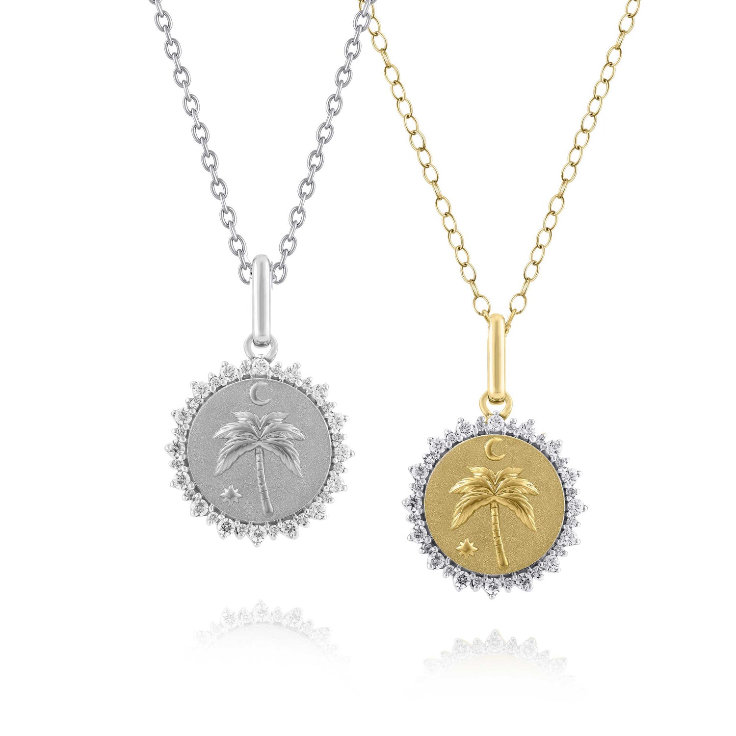 1/4 Cttw Diamond Palm Tree Medallion Coin Necklace fifth and fine jewelry k14 yellow gold 925 sterling silver