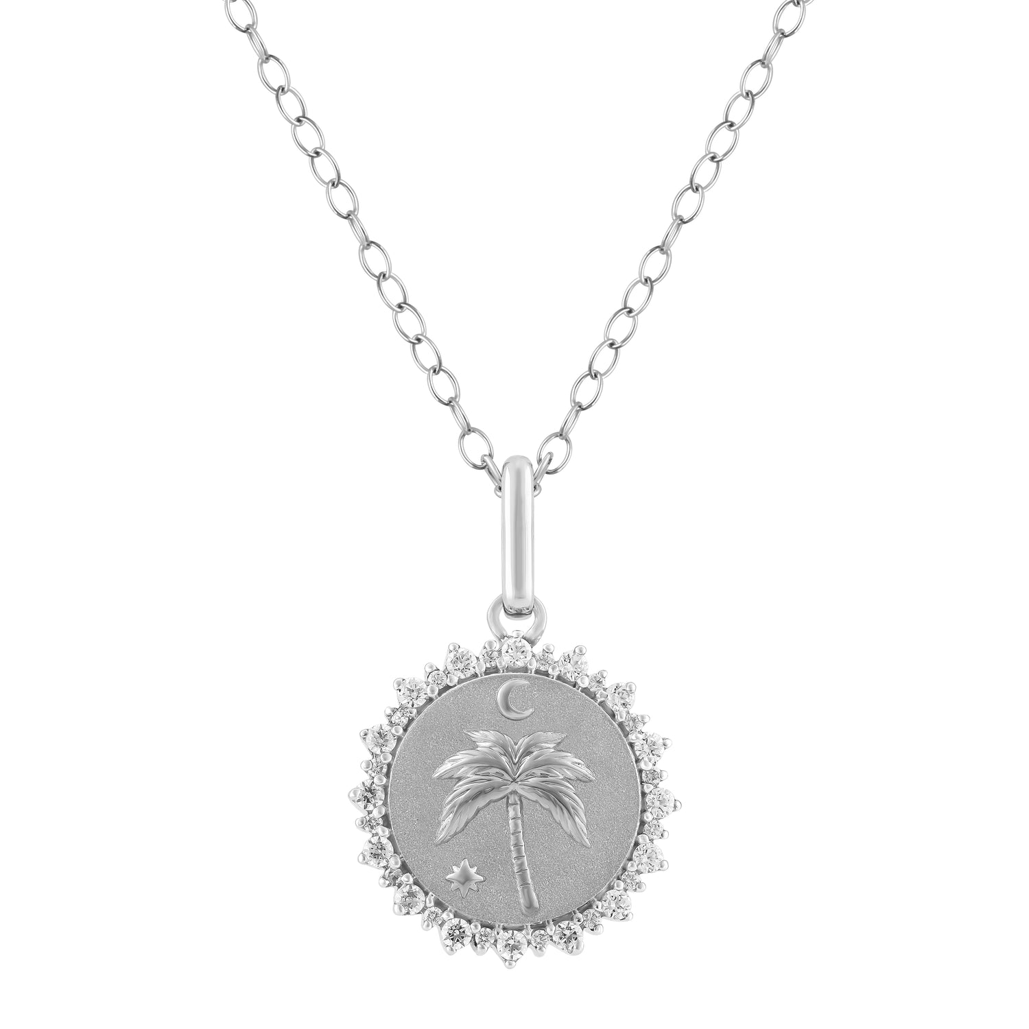 1/4 Cttw Diamond Palm Tree Medallion Coin Necklace fifth and fine jewelry k14 yellow gold 925 sterling silver