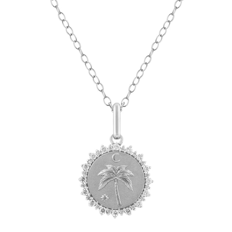 1/4 Cttw Diamond Palm Tree Medallion Coin Necklace fifth and fine jewelry k14 yellow gold 925 sterling silver