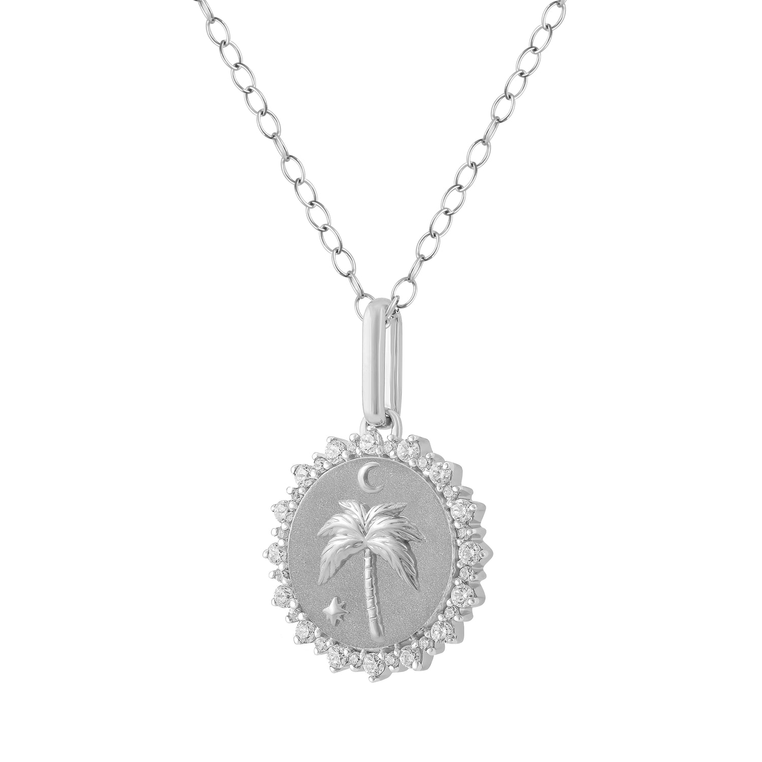 1/4 Cttw Diamond Palm Tree Medallion Coin Necklace fifth and fine jewelry k14 yellow gold 925 sterling silver