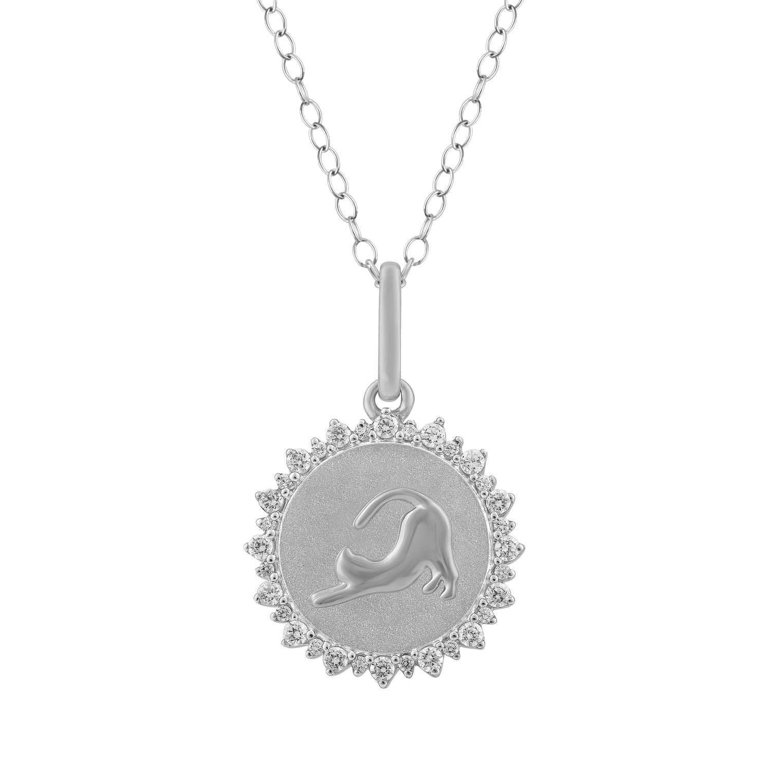 1/4 Cttw Lab-Grown Diamond Stretching Cat Medallion Coin Necklace pendant jewelry K18 yellow gold 925 sterling silver