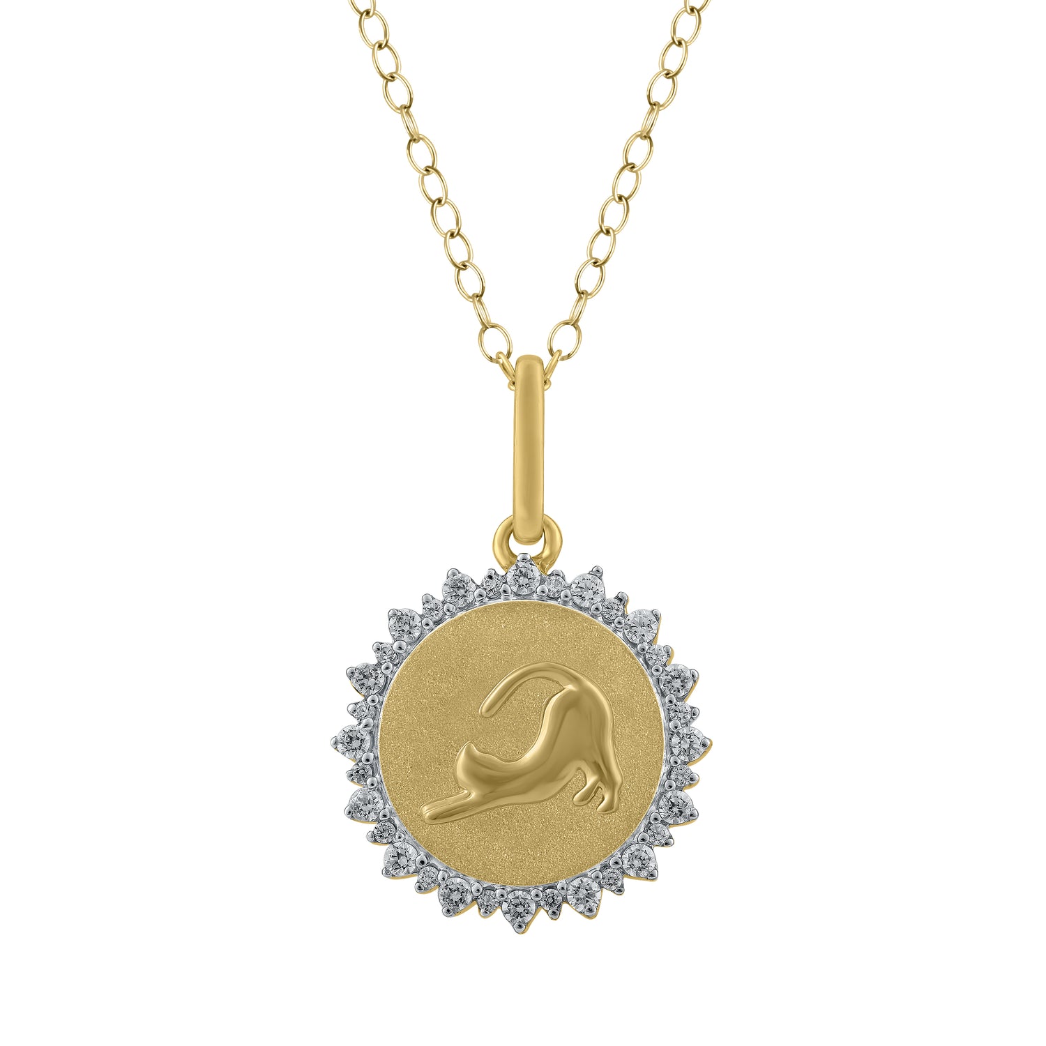 1/4 Cttw Lab-Grown Diamond Stretching Cat Medallion Coin Necklace pendant jewelry K18 yellow gold 925 sterling silver