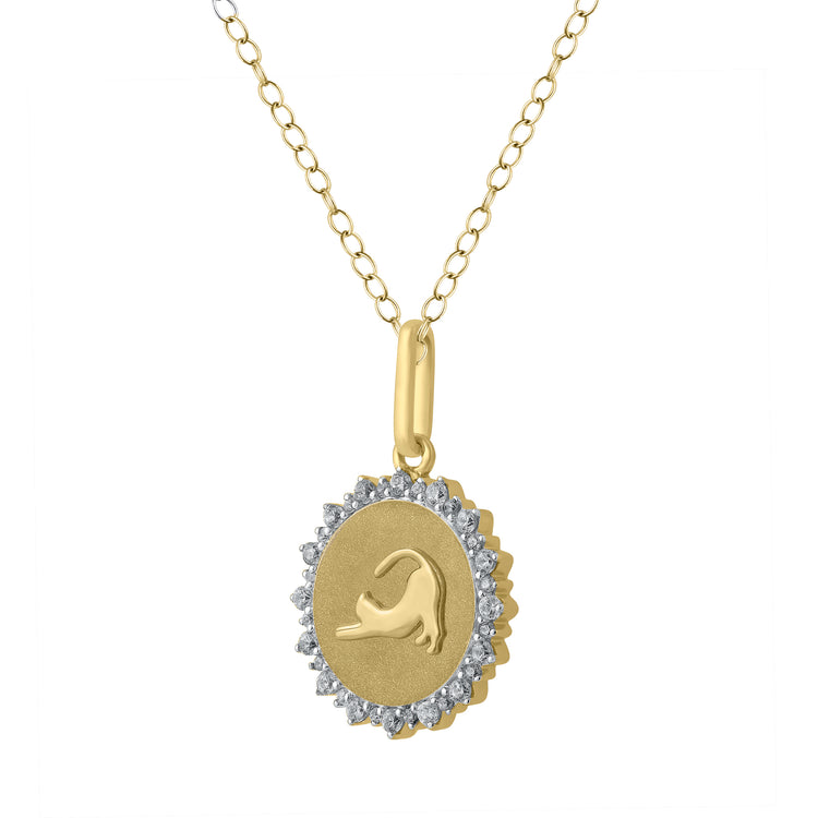 1/4 Cttw Lab-Grown Diamond Stretching Cat Medallion Coin Necklace pendant jewelry K18 yellow gold 925 sterling silver