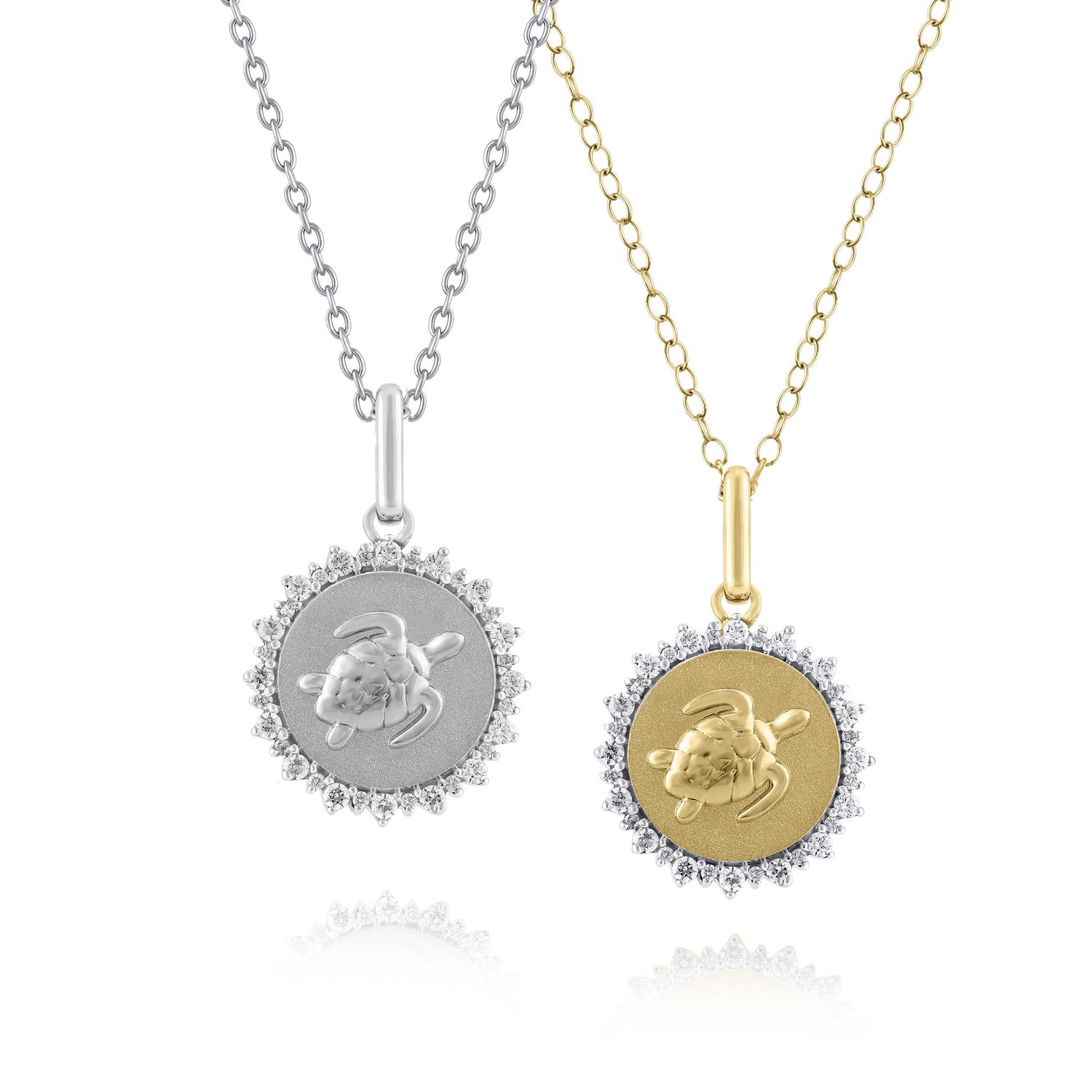 1/4 Cttw Diamond Turtle Medallion Coin Necklace fifth and fine jewelry k14 yellow gold 925 sterling silver