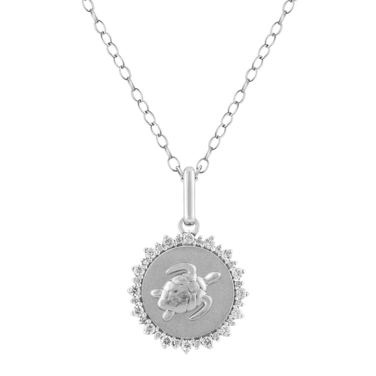 1/4 Cttw Diamond Turtle Medallion Coin Necklace fifth and fine jewelry k14 yellow gold 925 sterling silver