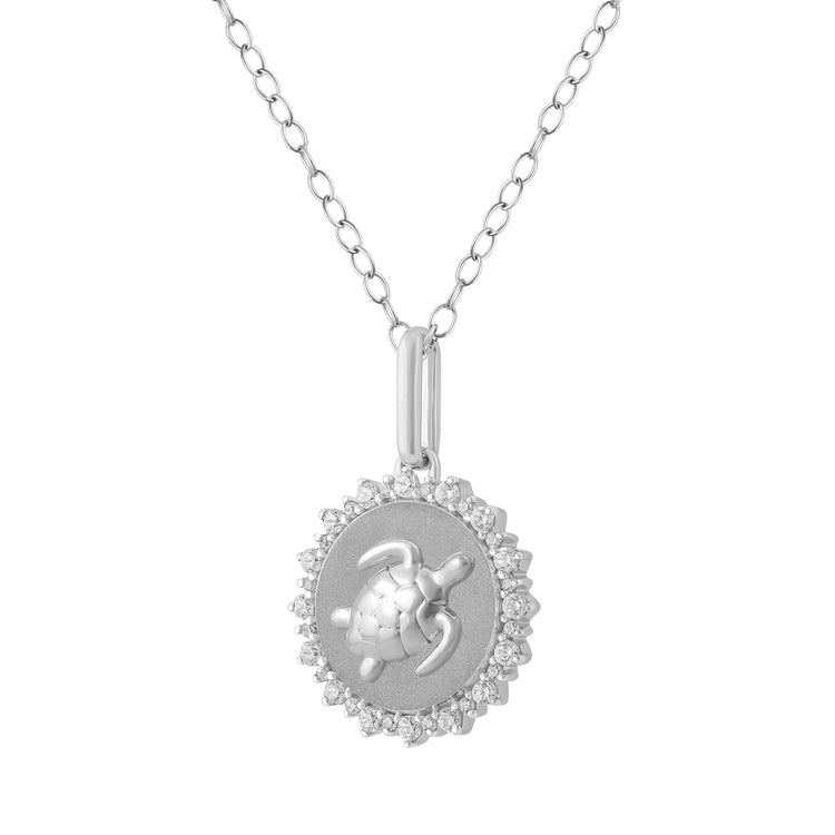 1/4 Cttw Diamond Turtle Medallion Coin Necklace fifth and fine jewelry k14 yellow gold 925 sterling silver