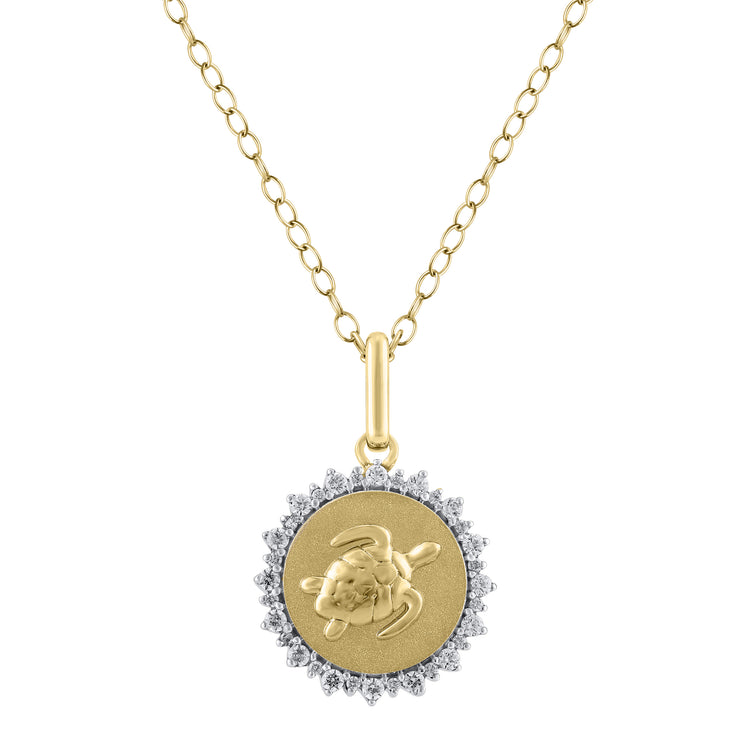 1/4 Cttw Diamond Turtle Medallion Coin Necklace fifth and fine jewelry k14 yellow gold 925 sterling silver