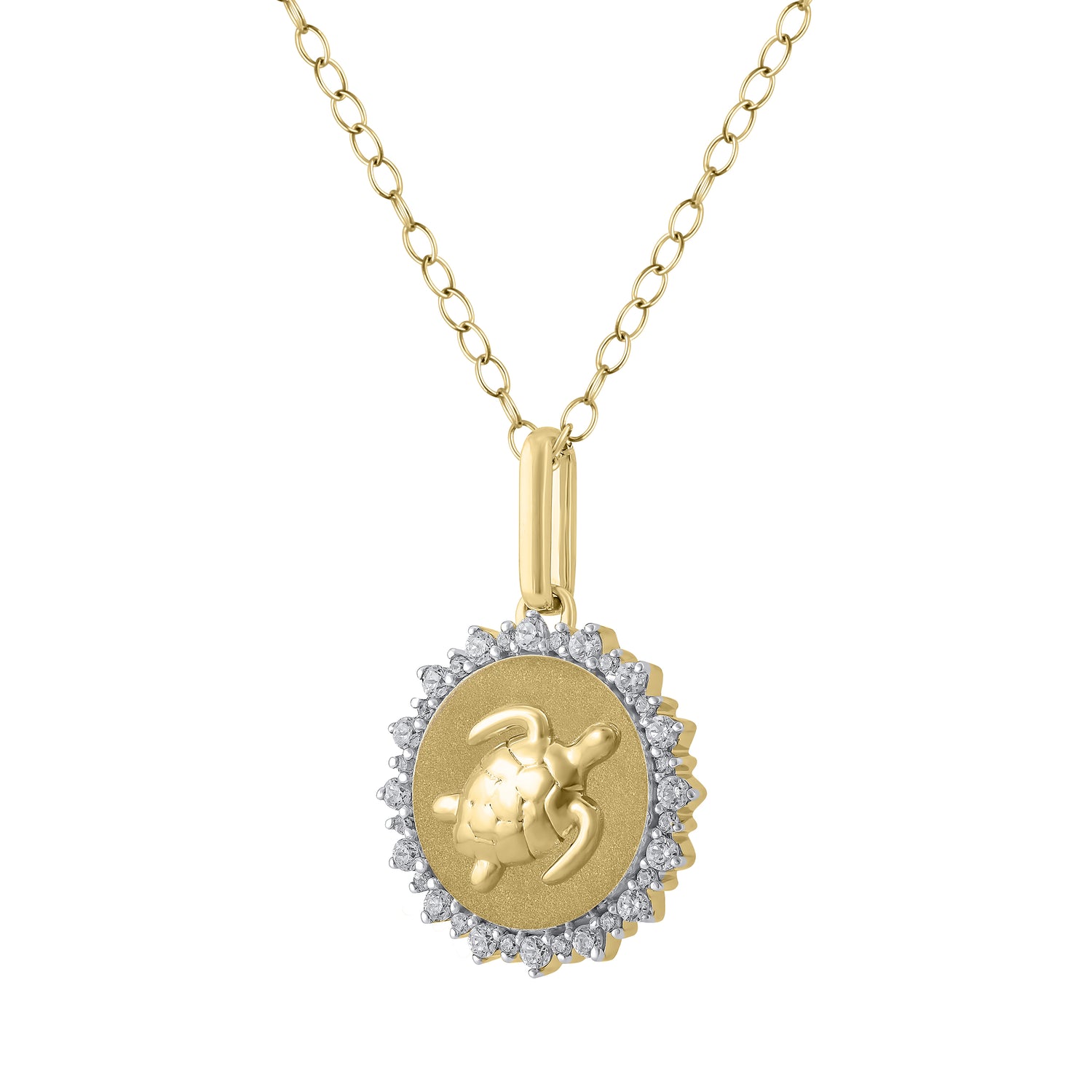 1/4 Cttw Diamond Turtle Medallion Coin Necklace fifth and fine jewelry k14 yellow gold 925 sterling silver