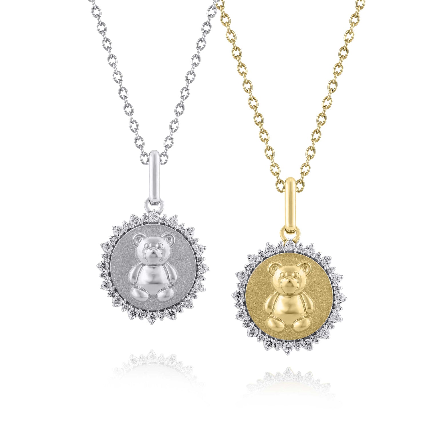 1/4 Cttw Lab-Grown Diamond Teddy Bear Medallion Coin Necklace pendant jewelry k18 yellow gold 925 sterling silver