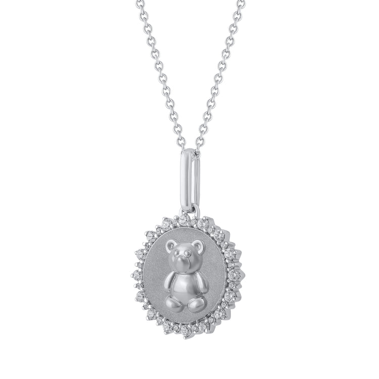 1/4 Cttw Lab-Grown Diamond Teddy Bear Medallion Coin Necklace pendant jewelry k18 yellow gold 925 sterling silver