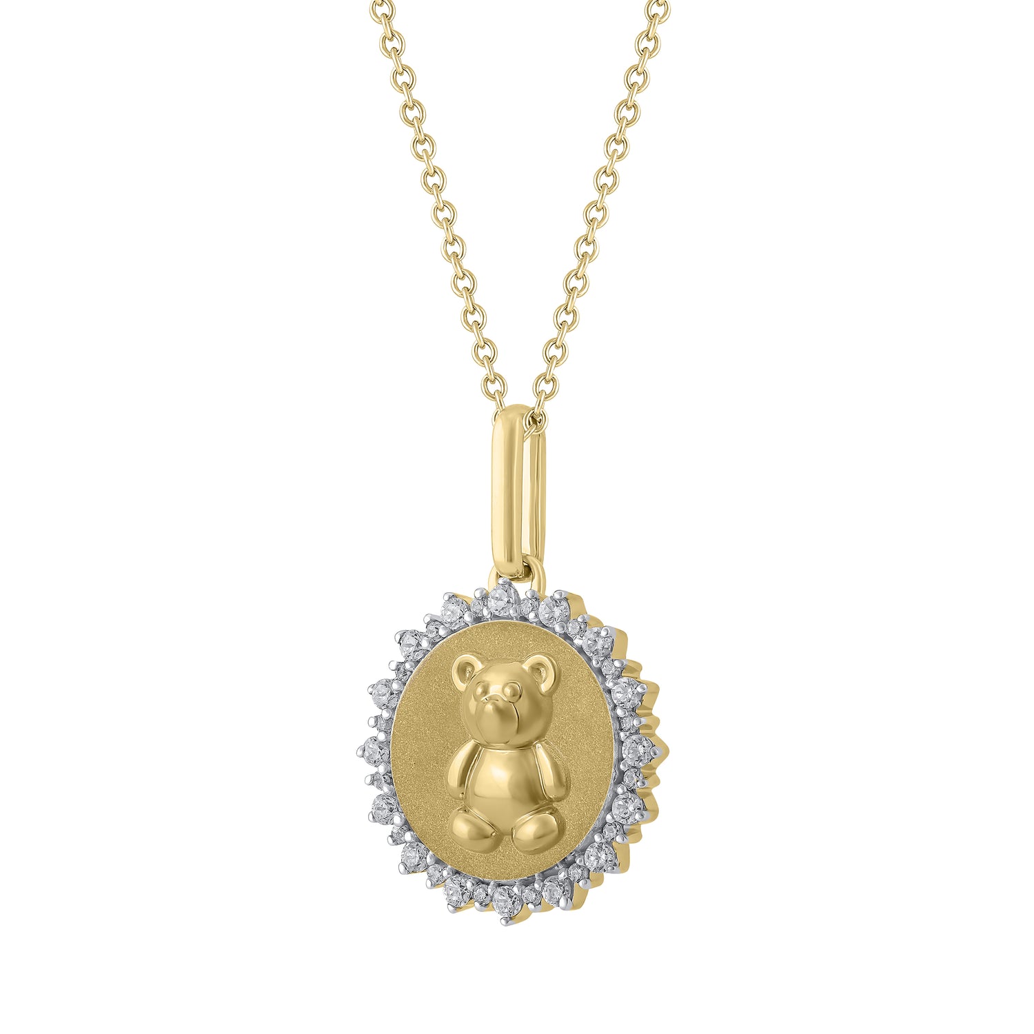 1/4 Cttw Lab-Grown Diamond Teddy Bear Medallion Coin Necklace pendant jewelry k18 yellow gold 925 sterling silver