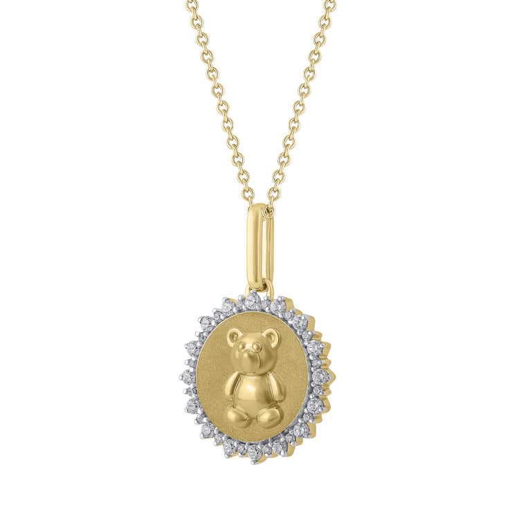 1/4 Cttw Lab-Grown Diamond Teddy Bear Medallion Coin Necklace pendant jewelry k18 yellow gold 925 sterling silver