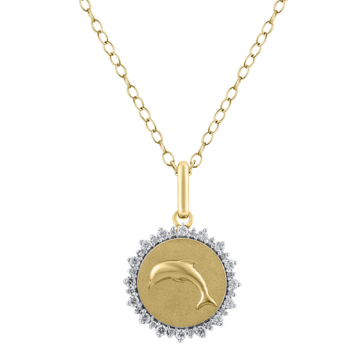 1/4 Cttw Diamond Dolphin Medallion Coin Necklace fifth and fine k14 yellow gold 