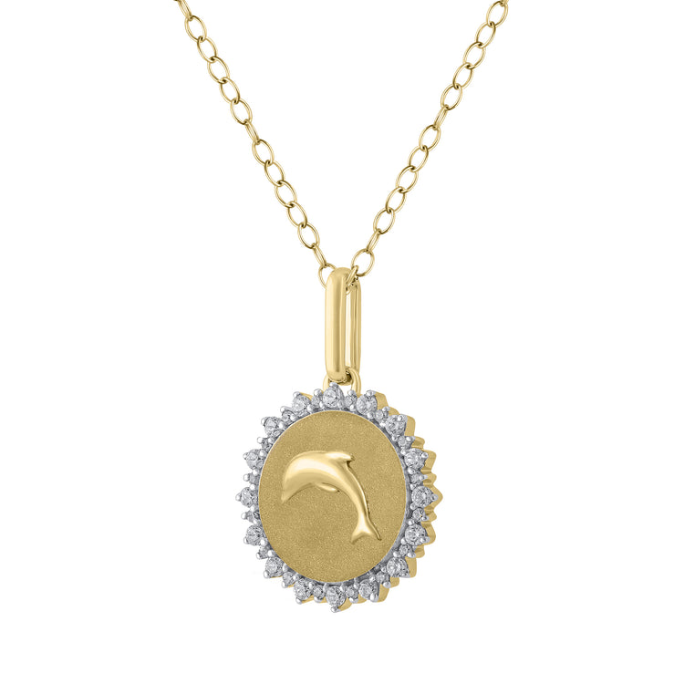 1/4 Cttw Diamond Dolphin Medallion Coin Necklace fifth and fine k14 yellow gold 