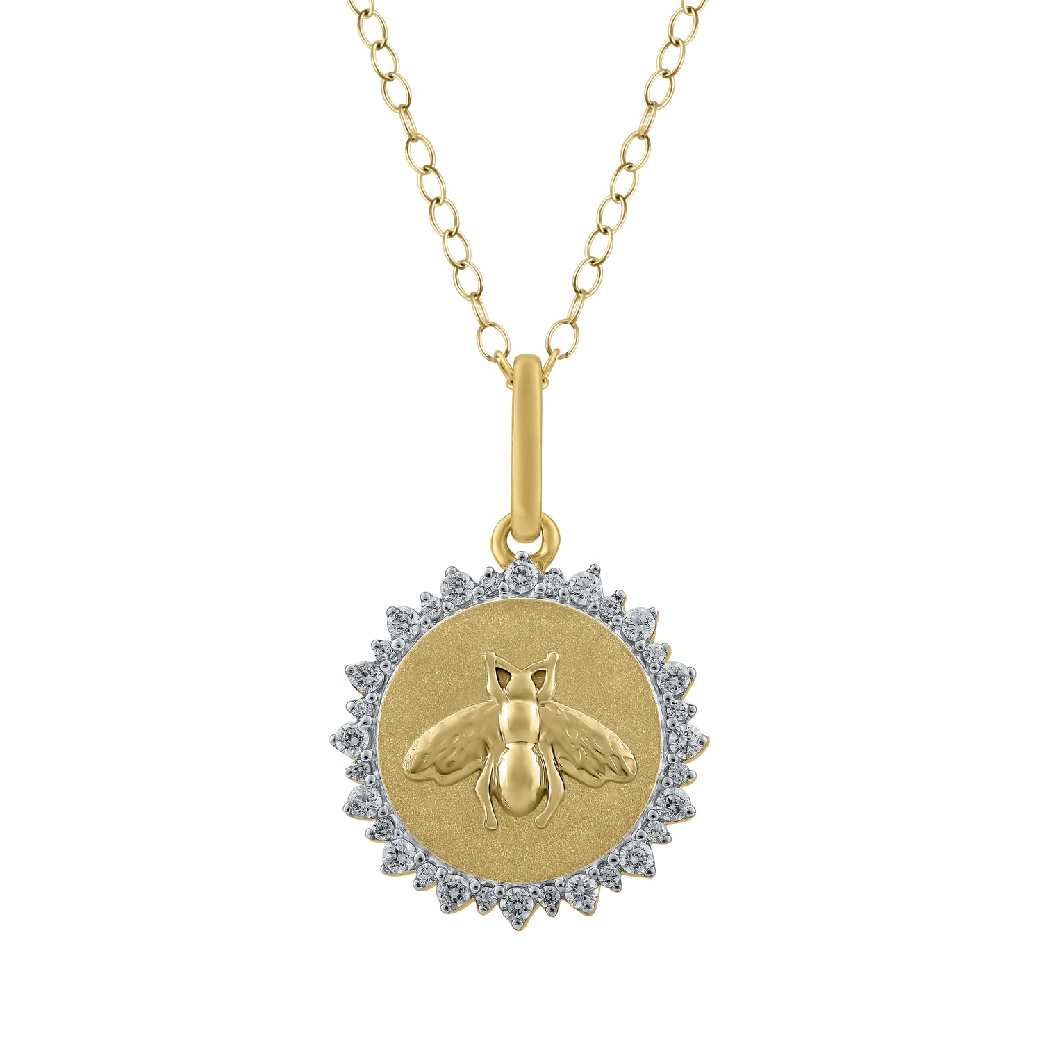 1/4 Cttw Lab-Grown Diamond Bee Medallion Coin Necklace pendant jewelry K18 yellow gold 925 Sterling Silver