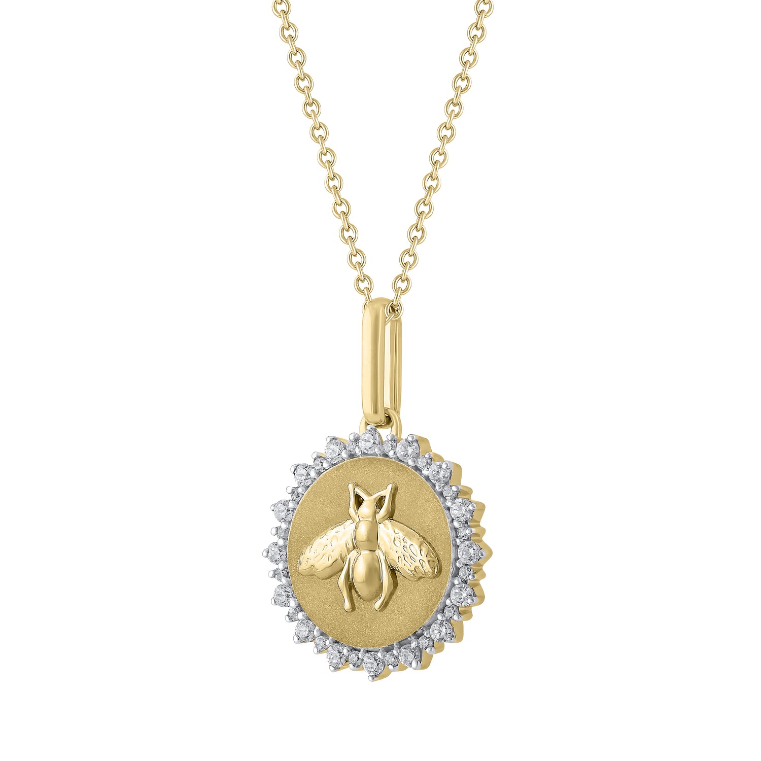 1/4 Cttw Lab-Grown Diamond Bee Medallion Coin Necklace pendant jewelry K18 yellow gold 925 Sterling Silver