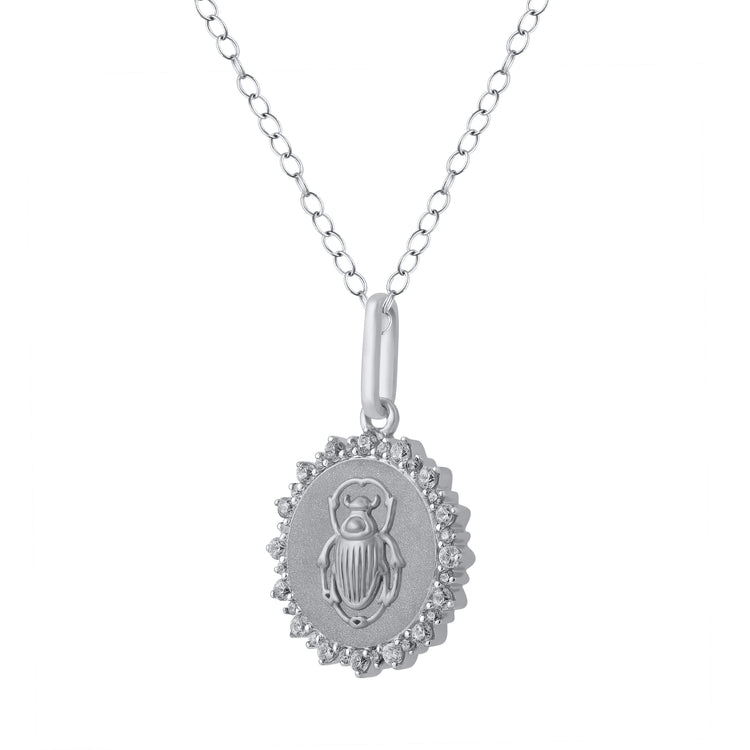 1/4 Cttw Diamond Scarab Medallion Coin Necklace fifth and fine jewelry k14 yellow gold 925 sterling silver