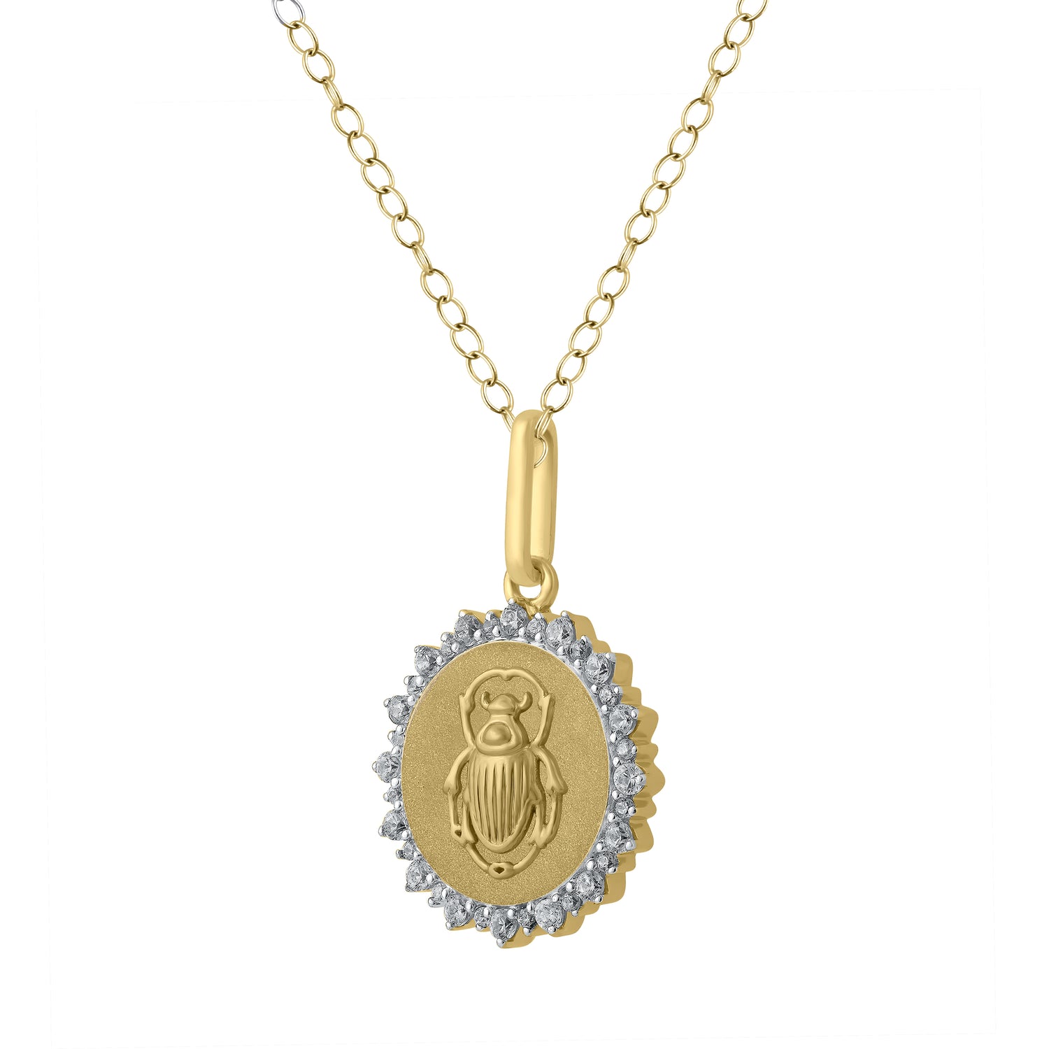 1/4 Cttw Diamond Scarab Medallion Coin Necklace fifth and fine jewelry k14 yellow gold 925 sterling silver