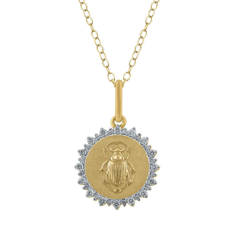 1/4 Cttw Diamond Scarab Medallion Coin Necklace fifth and fine jewelry k14 yellow gold 925 sterling silver