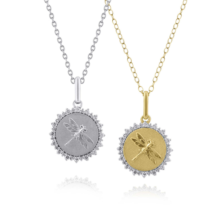 1/4 Cttw Lab-Grown Diamond Dragonfly Medallion Coin Necklace pendant jewelry K18 Yellow gold 925 Sterling Silver