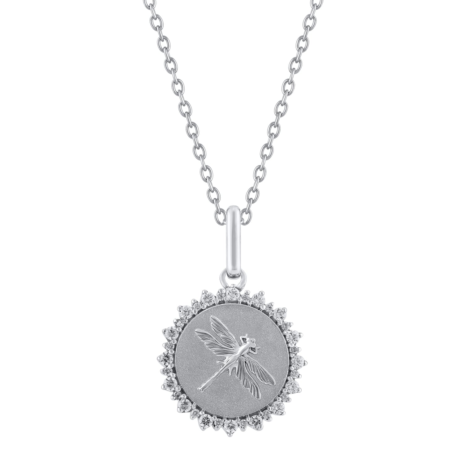 1/4 Cttw Lab-Grown Diamond Dragonfly Medallion Coin Necklace pendant jewelry K18 Yellow gold 925 Sterling Silver