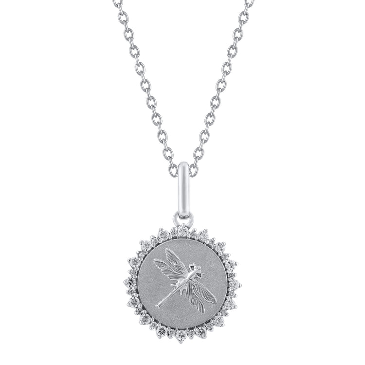 1/4 Cttw Lab-Grown Diamond Dragonfly Medallion Coin Necklace pendant jewelry K18 Yellow gold 925 Sterling Silver