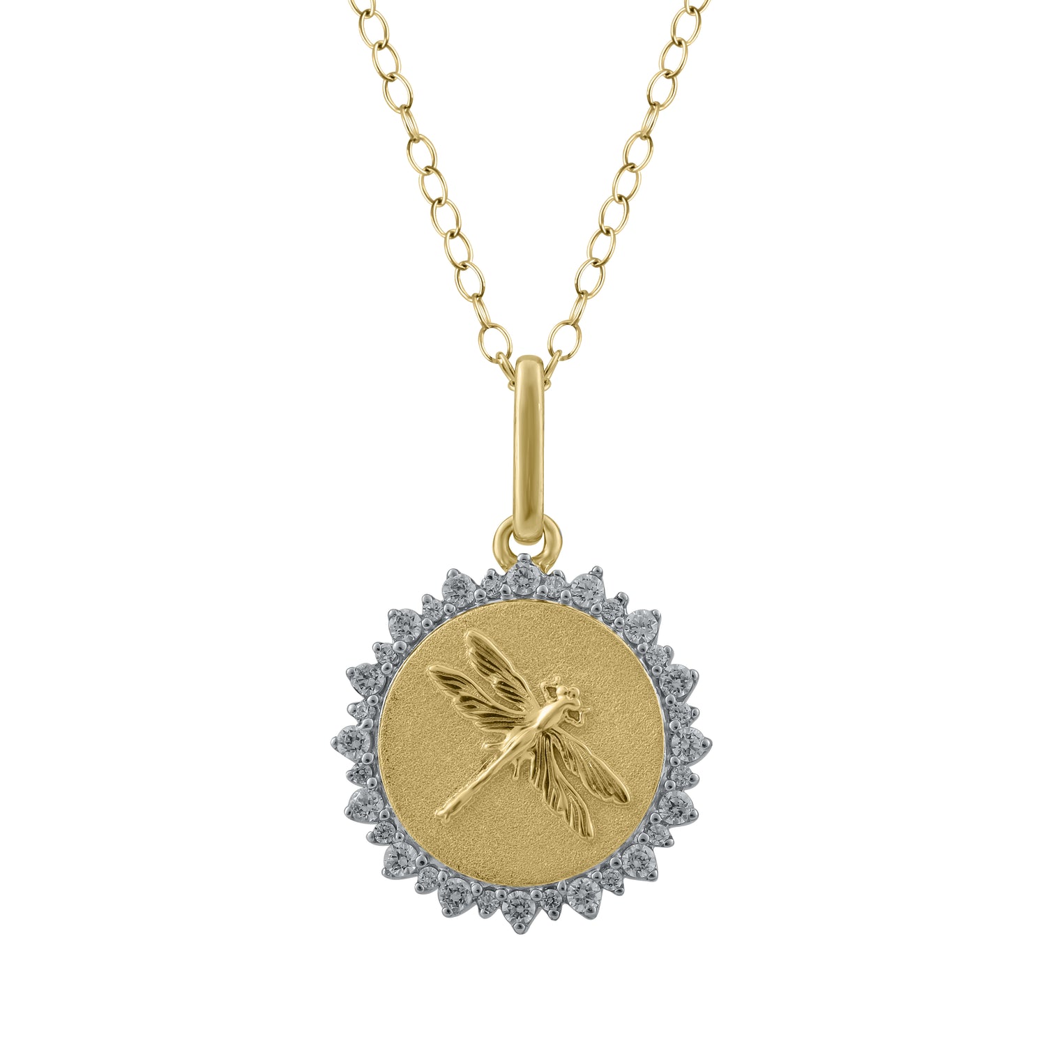 1/4 Cttw Lab-Grown Diamond Dragonfly Medallion Coin Necklace pendant jewelry K18 Yellow gold 925 Sterling Silver