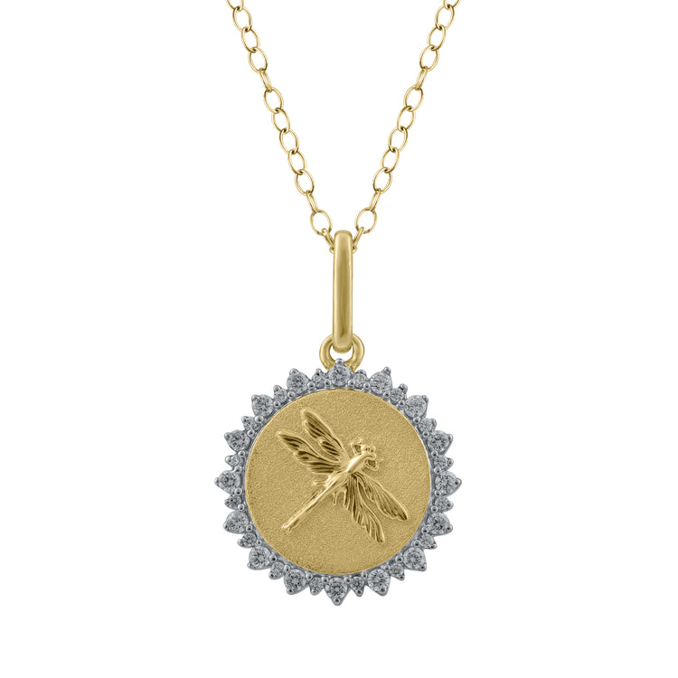 1/4 Cttw Lab-Grown Diamond Dragonfly Medallion Coin Necklace pendant jewelry K18 Yellow gold 925 Sterling Silver