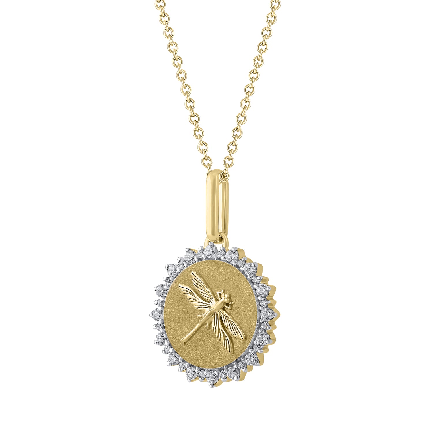 1/4 Cttw Lab-Grown Diamond Dragonfly Medallion Coin Necklace pendant jewelry K18 Yellow gold 925 Sterling Silver