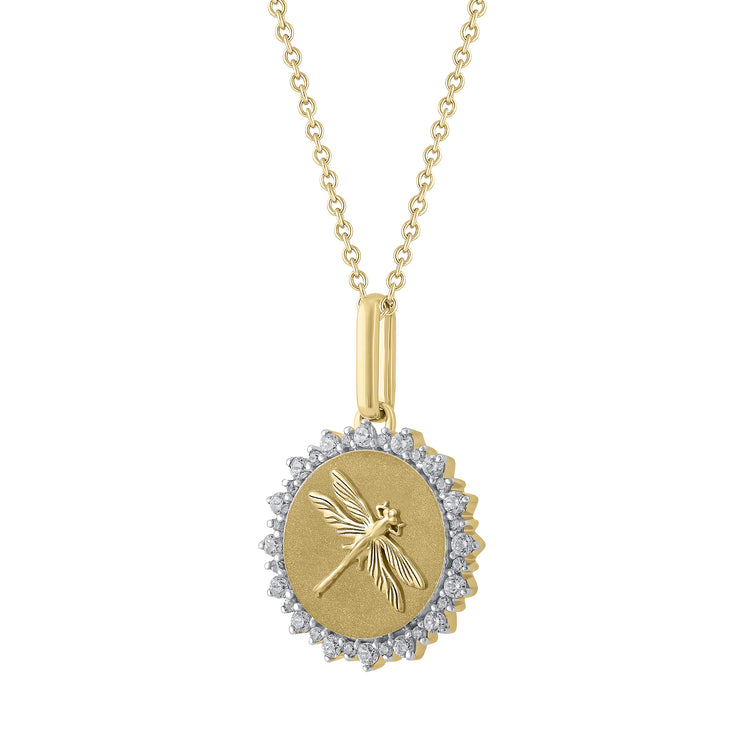 1/4 Cttw Lab-Grown Diamond Dragonfly Medallion Coin Necklace pendant jewelry K18 Yellow gold 925 Sterling Silver