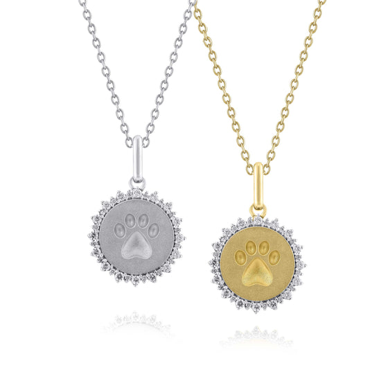 1/4 Cttw Lab-Grown Diamond Paw Medallion Coin Necklace pendant jewelry K18 yellow gold 925 sterling silver